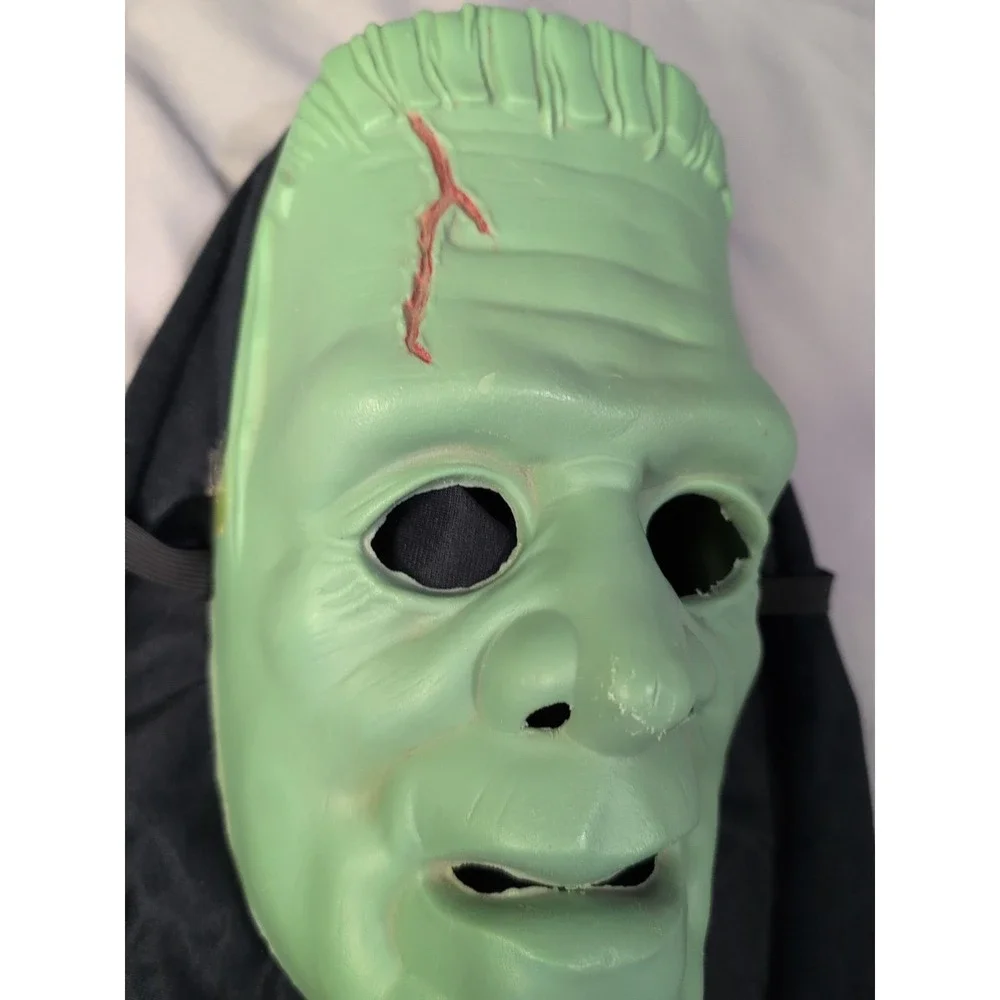 Vtg Rare Frankenstein Monster Mask Strap & Hood Halloween Horror Classic Plastic